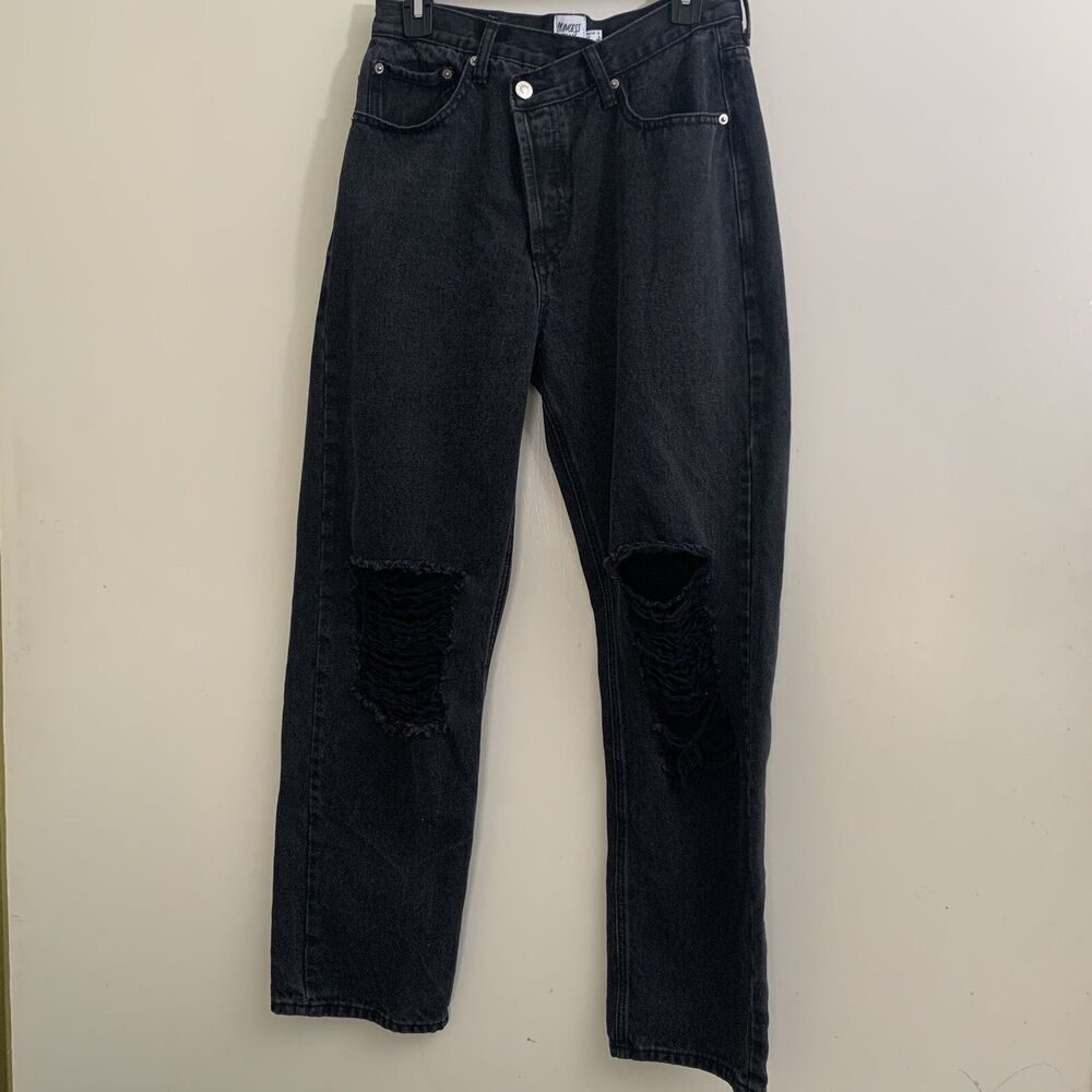 Princess Polly Distressed knees Wide Leg Jeans Women’s Black Size 6 Button Fly